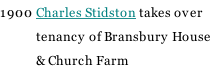 1900 Charles Stidston takes over             tenancy of Bransbury House              & Church Farm